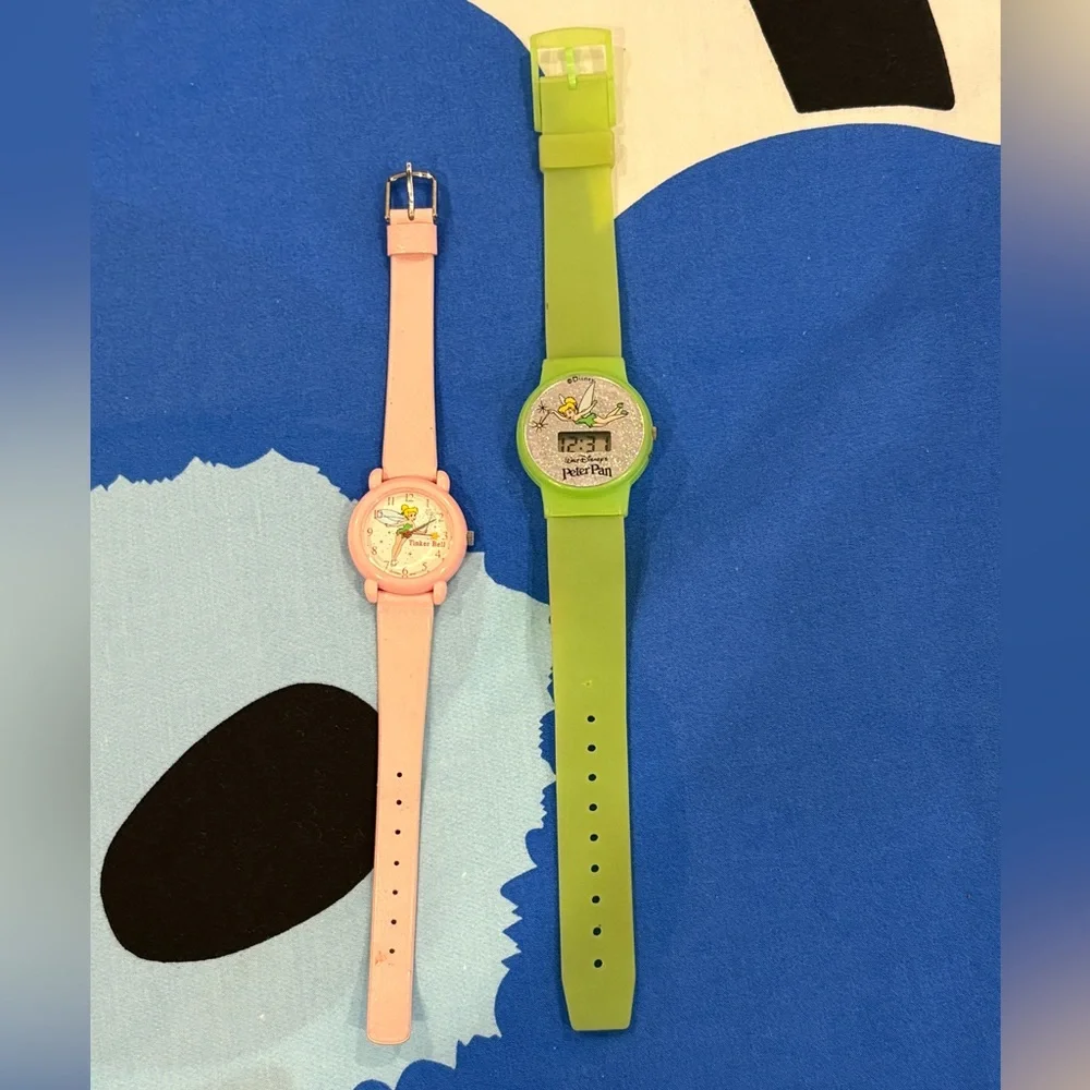 Lot of 2 Vintage Disney Tinkerbell Watches Pink and Green